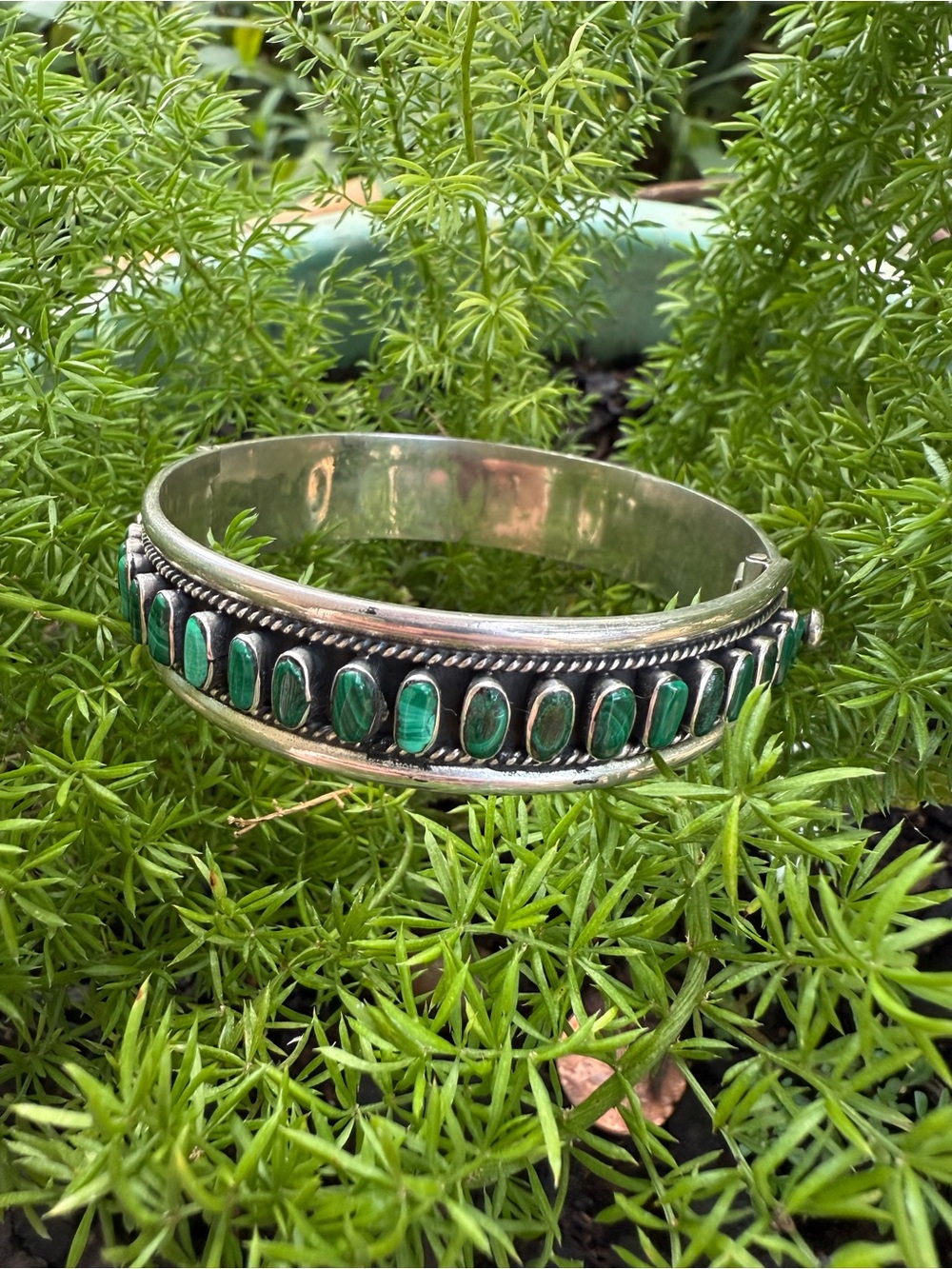 Vintage Sterling Silver malachite Mexico Bracelet
